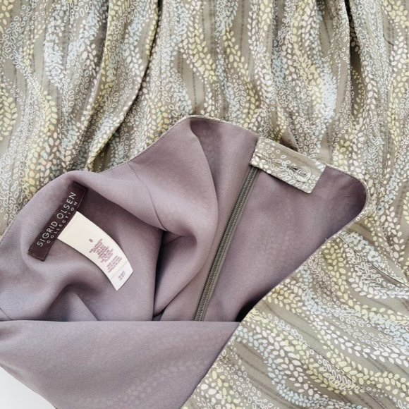 Vintage 100% Silk Skirt Sigrid Olsen Chiffon Crepe Sage Green Gray Ditsy Women's - Picture 9 of 9